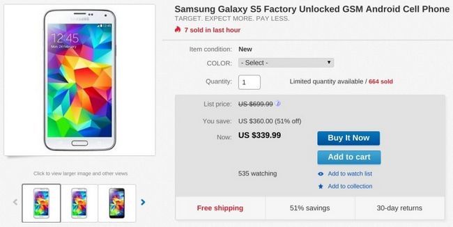 Fotografía - [Offre Alerte] Unlocked Samsung Galaxy S5 Seulement 340 $ De la cible sous un accord eBay Daily